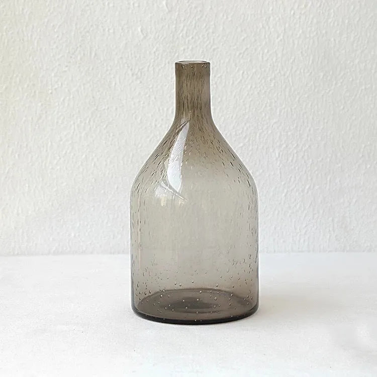 Grey geometric bubble glass vase with stained glass construction and electric stove pigment surface