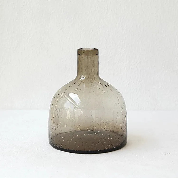 Grey geometric bubble glass vase with stained glass construction and electric stove pigment surface