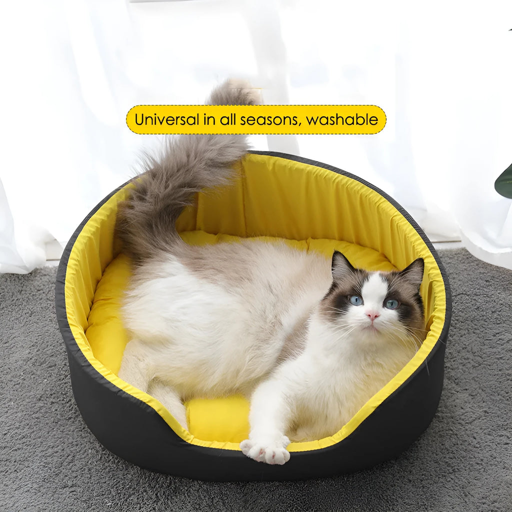 Green cloth enclosed pet kennel bed for dogs or cats showing raised sides.