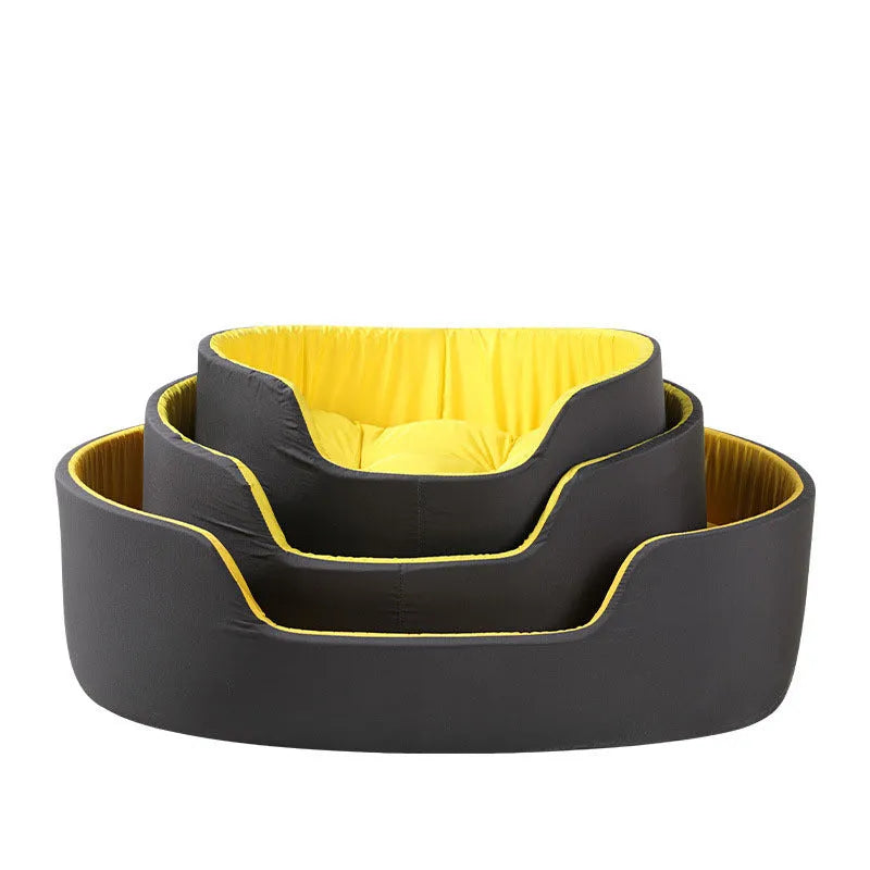 Green cloth enclosed pet kennel bed for dogs or cats showing raised sides.
