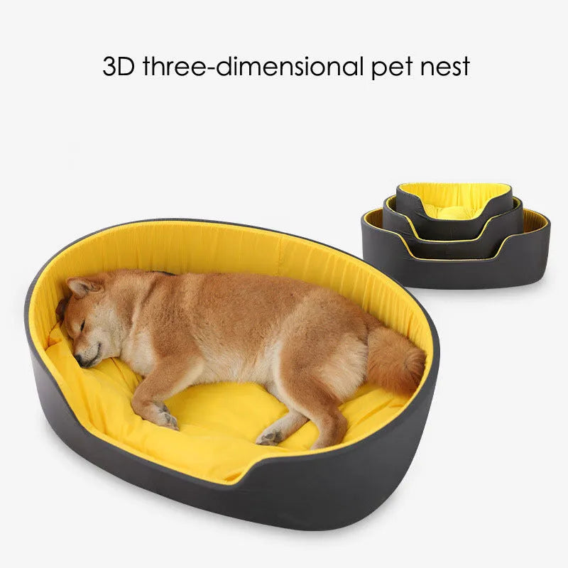 Green cloth enclosed pet kennel bed for dogs or cats showing raised sides.