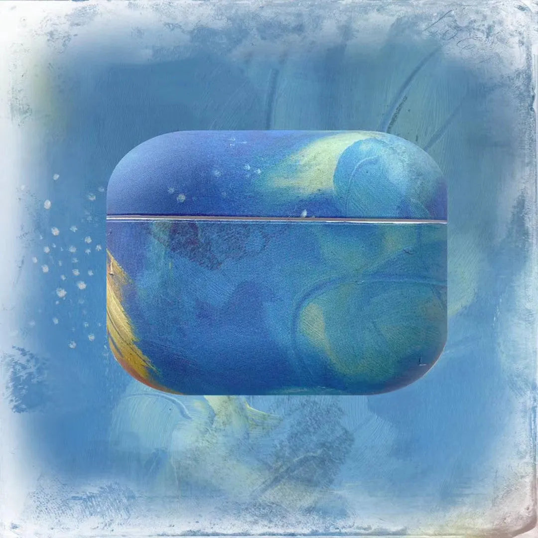 Pink and blue watercolour design hard plastic protective sleeve for Apple AirPods Pro and AirPods 1/2 charging case.