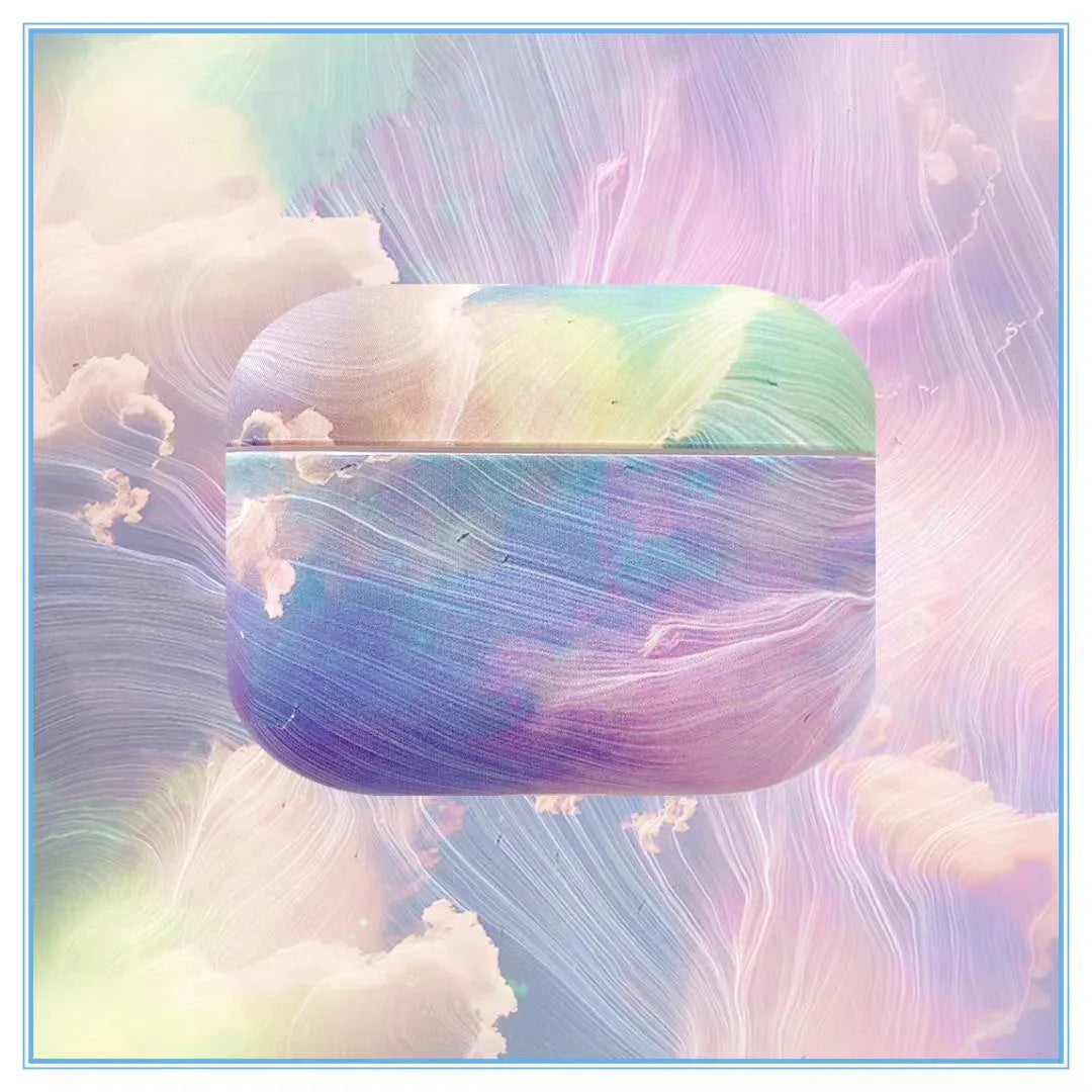 Pink and blue watercolour design hard plastic protective sleeve for Apple AirPods Pro and AirPods 1/2 charging case.