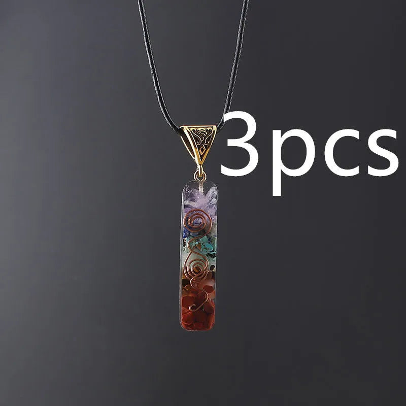 Gravel seven chakra spirit pendant geometric unisex acrylic jewellery with natural crushed stone about 4.5*1*0.8cm