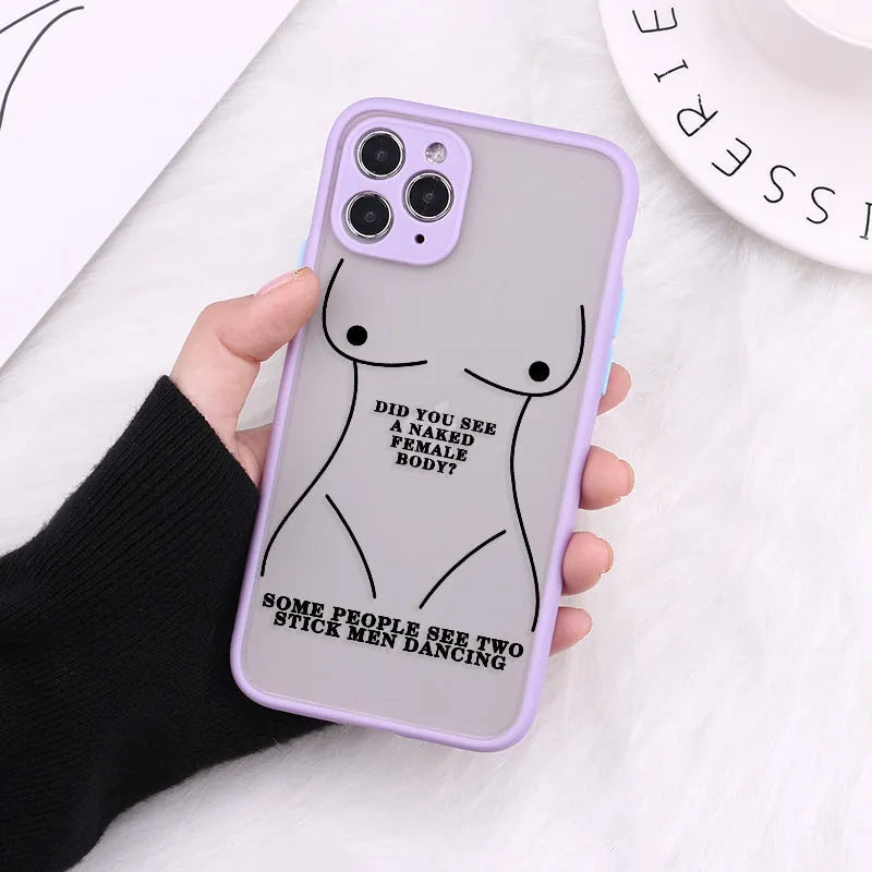 TPU iPhone case with creative body line design showing fine hole pattern and artistic decoration