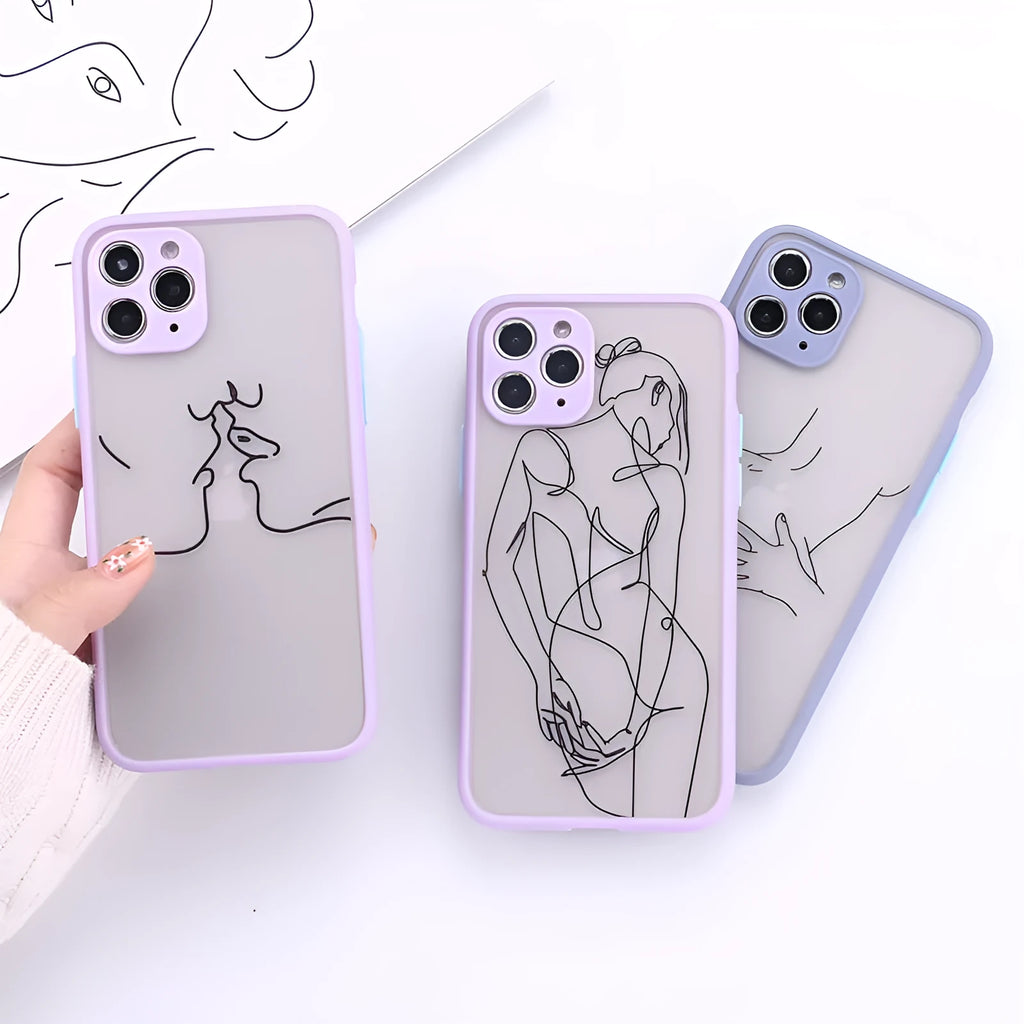 TPU iPhone case with creative body line design showing fine hole pattern and artistic decoration
