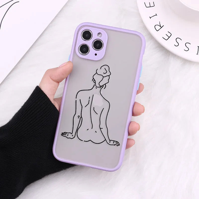 TPU iPhone case with creative body line design showing fine hole pattern and artistic decoration