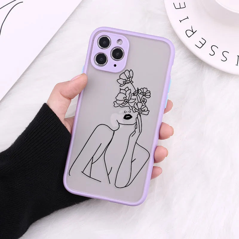 TPU iPhone case with creative body line design showing fine hole pattern and artistic decoration