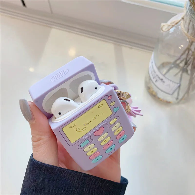 Purple silicone case for Apple AirPods Pro and AirPods 1 2 with fur ball pendant