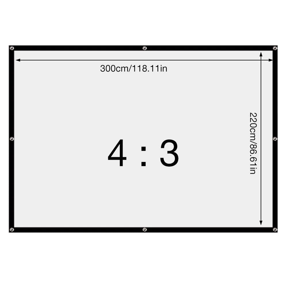White polyester 150-inch folding projection screen with 4:3 aspect ratio