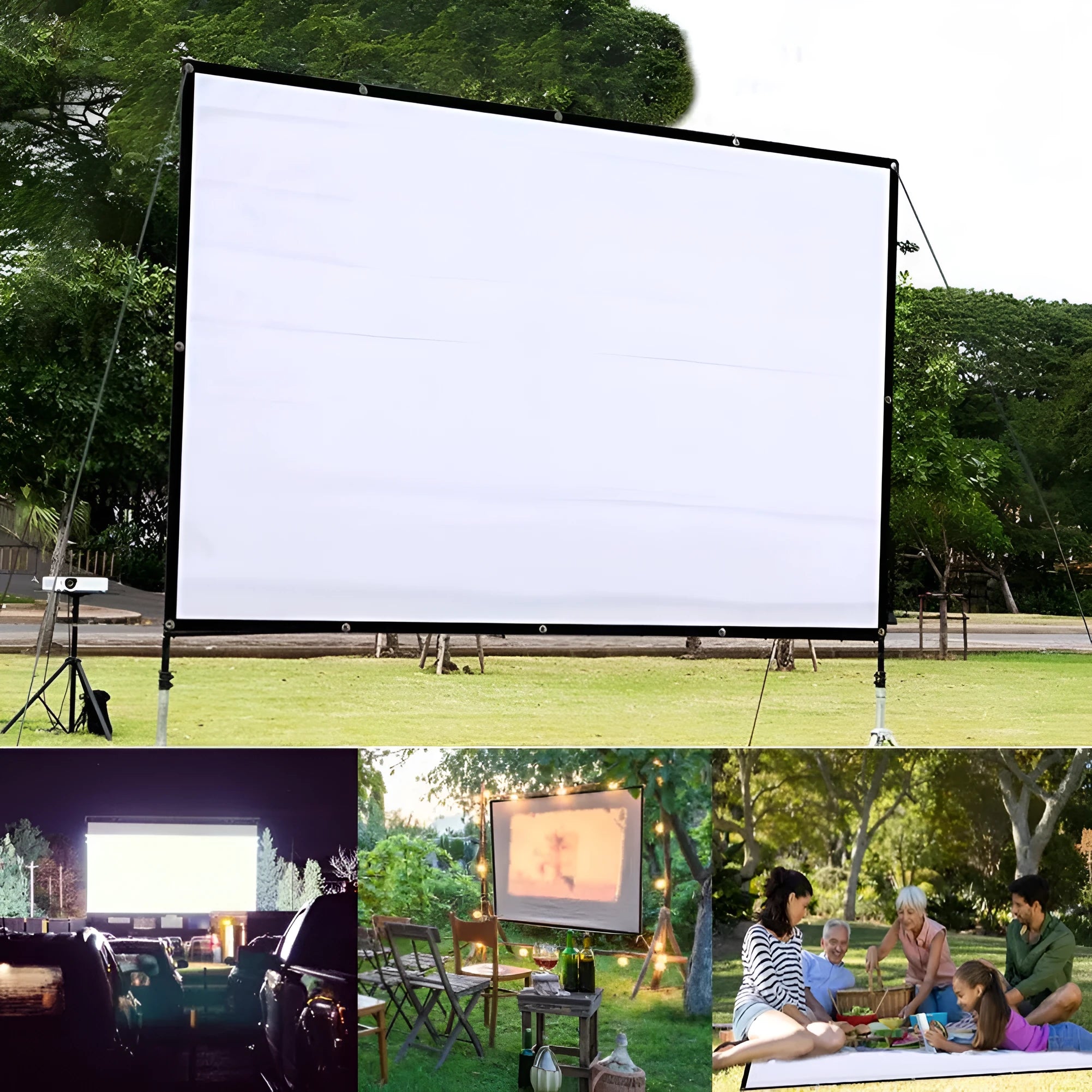 White polyester 150-inch folding projection screen with 4:3 aspect ratio