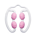 Purple and pink annular silicone leg massage roller for fitness recovery.