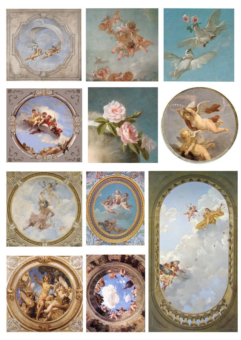 European angel mural hand account sticker set with 11 character stickers ranging from 4-9cm