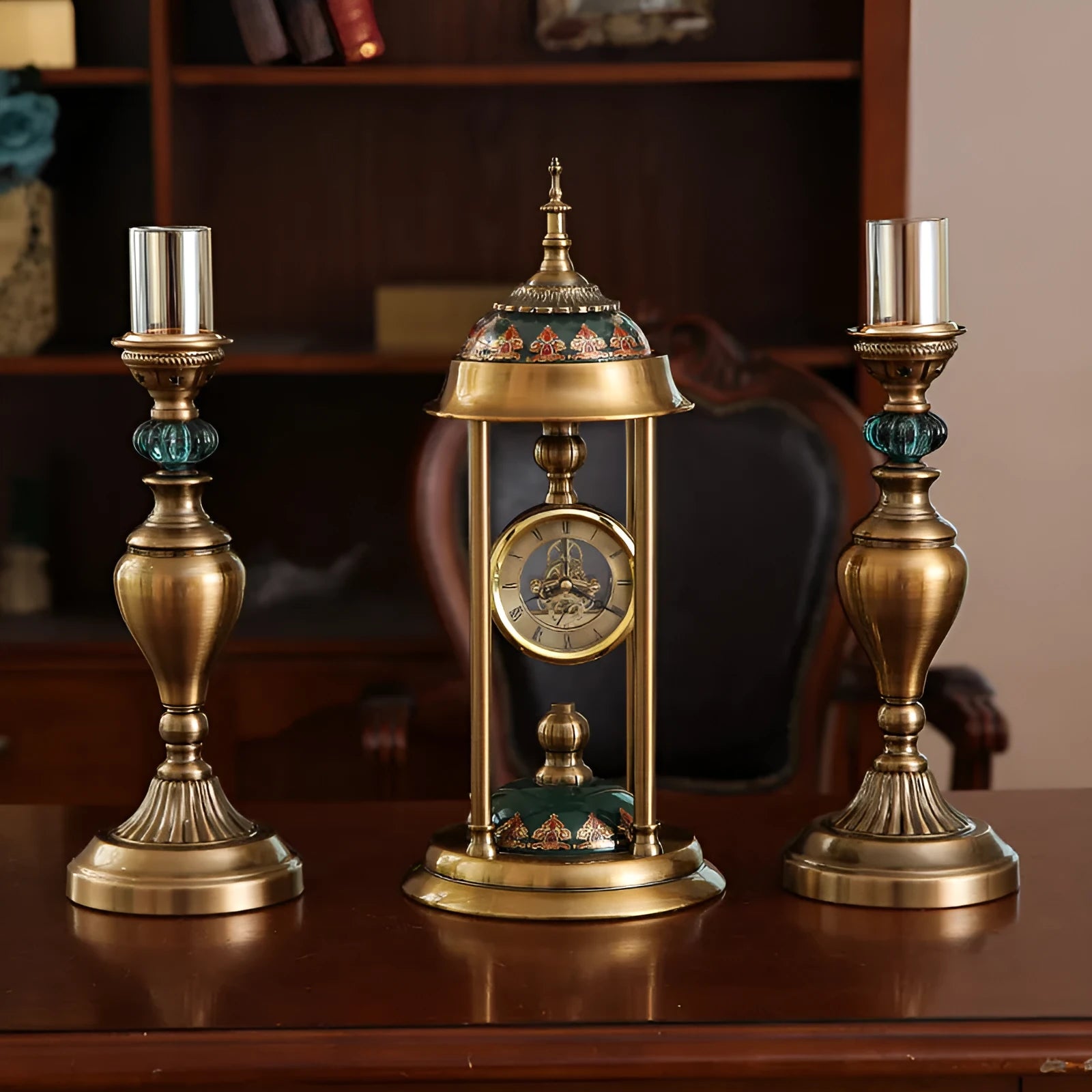 Nordic rectangular pendulum clock ornament with metal construction and electronic movement