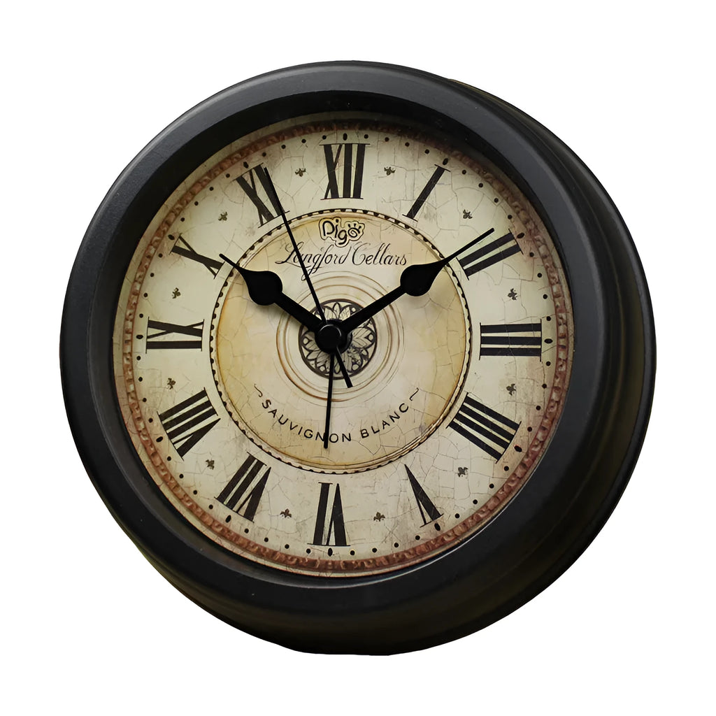 Round European retro desk clock with 6-inch diameter and silent alarm function