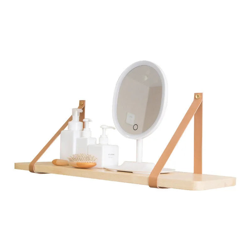 Nordic style pine wood wall storage rack measuring 50cm by 16cm for remote controls and cosmetics