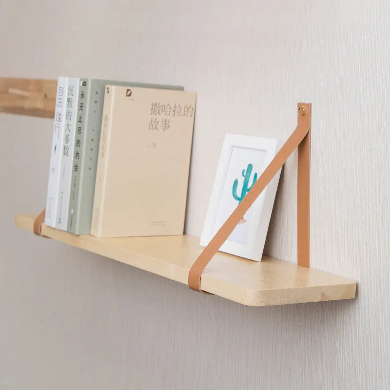 Nordic style pine wood wall storage rack measuring 50cm by 16cm for remote controls and cosmetics