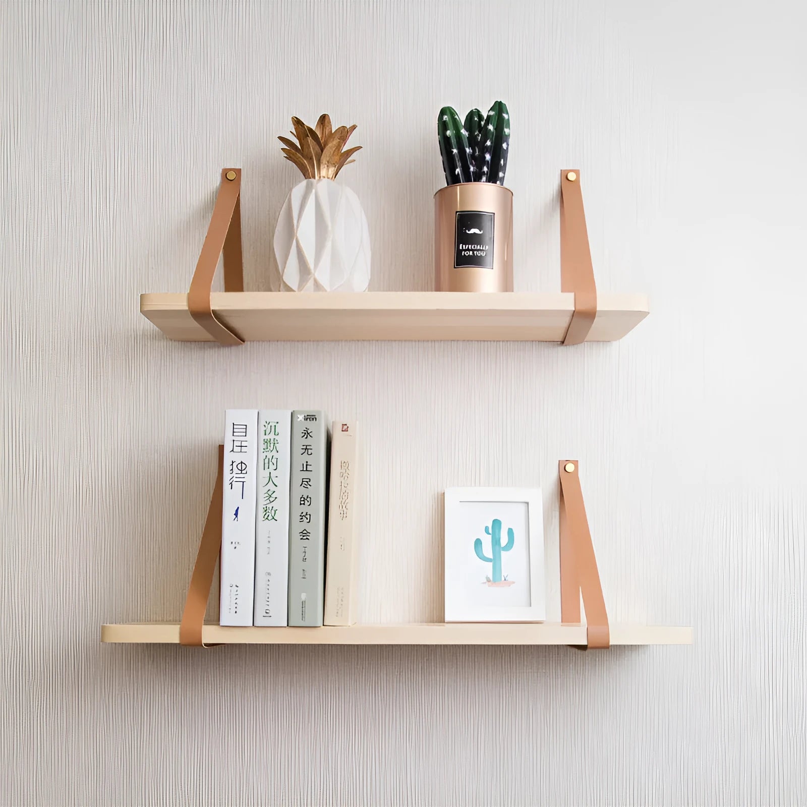 Nordic style pine wood wall storage rack measuring 50cm by 16cm for remote controls and cosmetics
