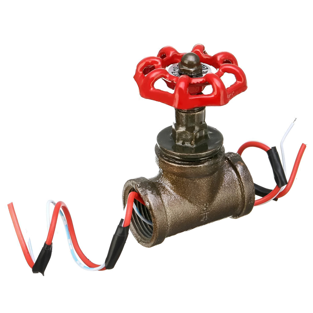 Steampunk industrial valve with grey copper finish, red switch, and visible brass components