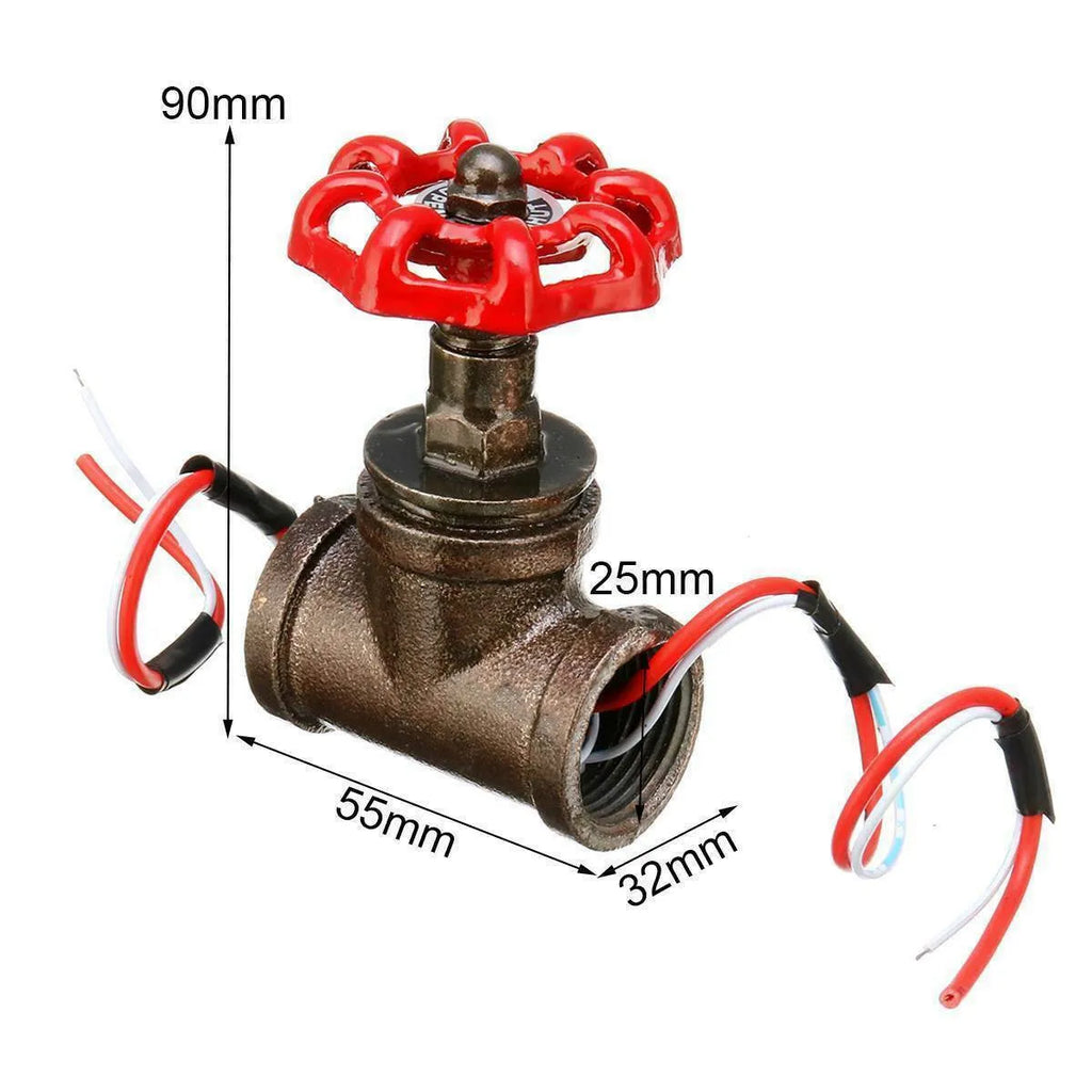 Steampunk industrial valve with grey copper finish, red switch, and visible brass components