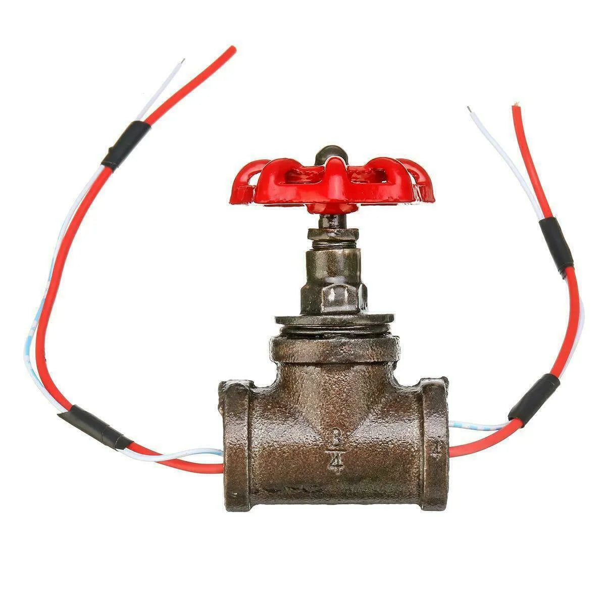 Steampunk industrial valve with grey copper finish, red switch, and visible brass components