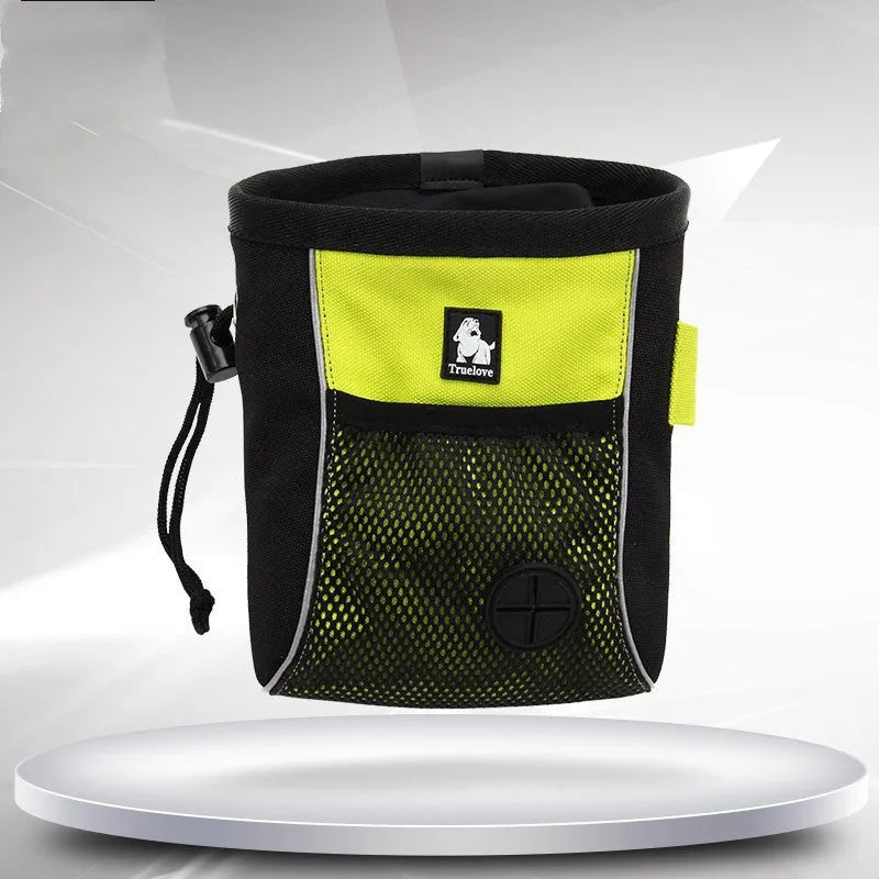 Dog training waist bag in green with removable garbage compartment and button closure