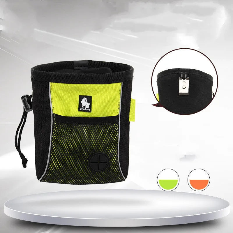 Dog training waist bag in green with removable garbage compartment and button closure
