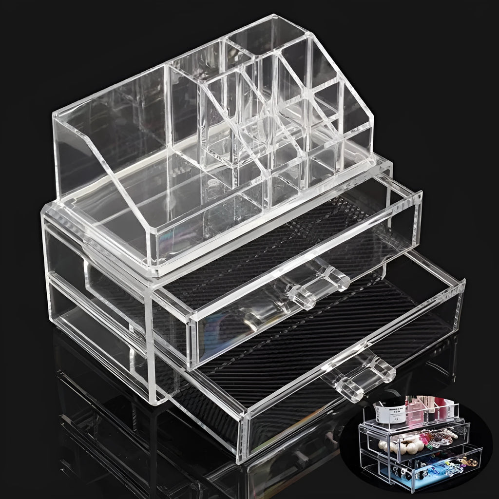 Acrylic clear storage container with foldable design and 18L capacity for cosmetic organisation