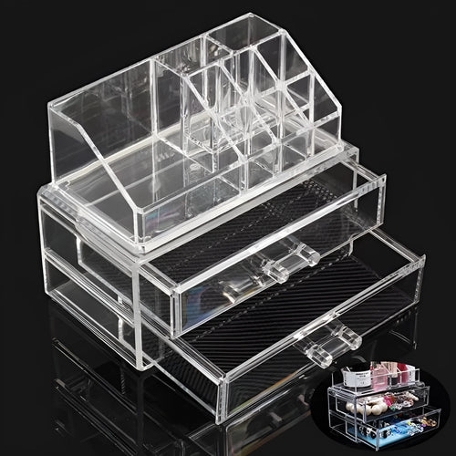 Acrylic clear storage container with foldable design and 18L capacity for cosmetic organisation