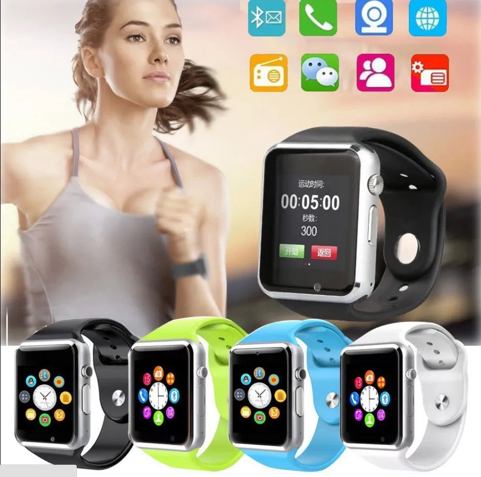 A1 smart watch with GSM SIM card phone function on wrist showing 1.54-inch display