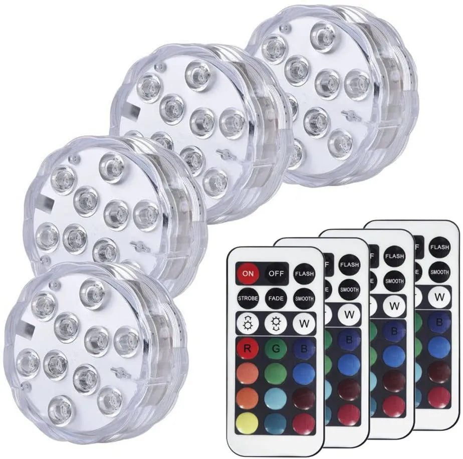White disc-shaped waterproof LED light with remote control for garden and pool decoration