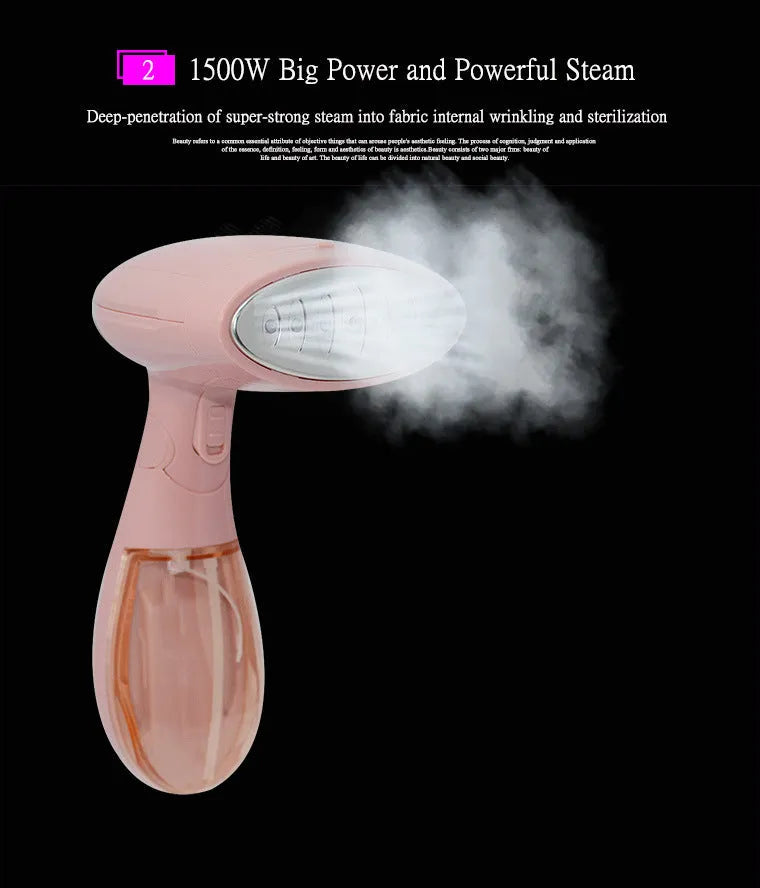 Pink Sokany 1500W handheld steam ironing brush with EU plug for smoothing clothes