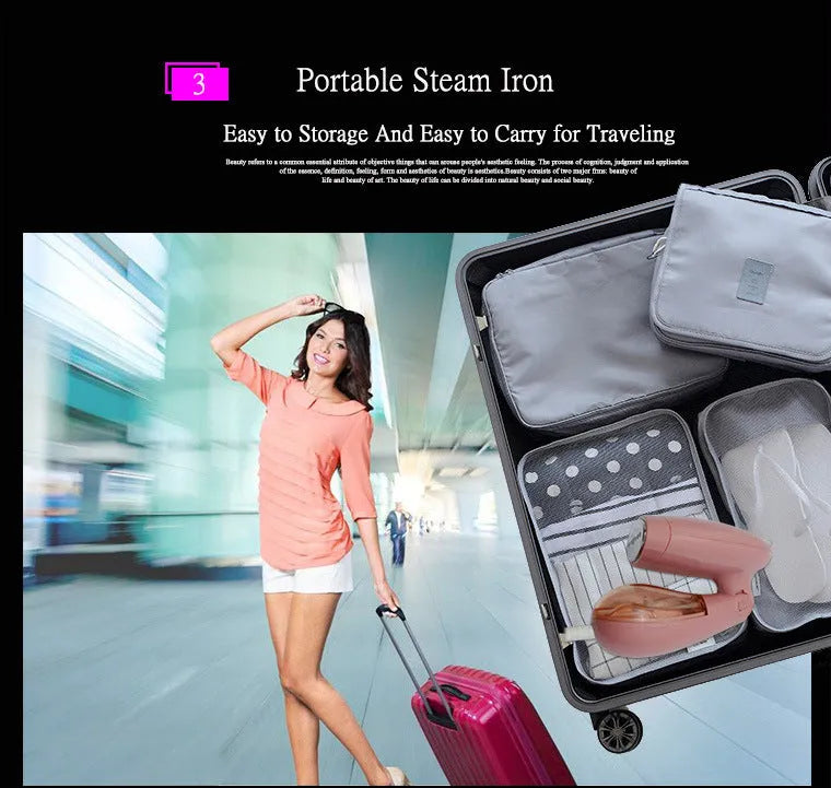 Pink Sokany 1500W handheld steam ironing brush with EU plug for smoothing clothes