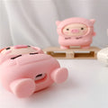 Pink pig cartoon design silicone cover for AirPods 1, 2, and Pro with carrying hook