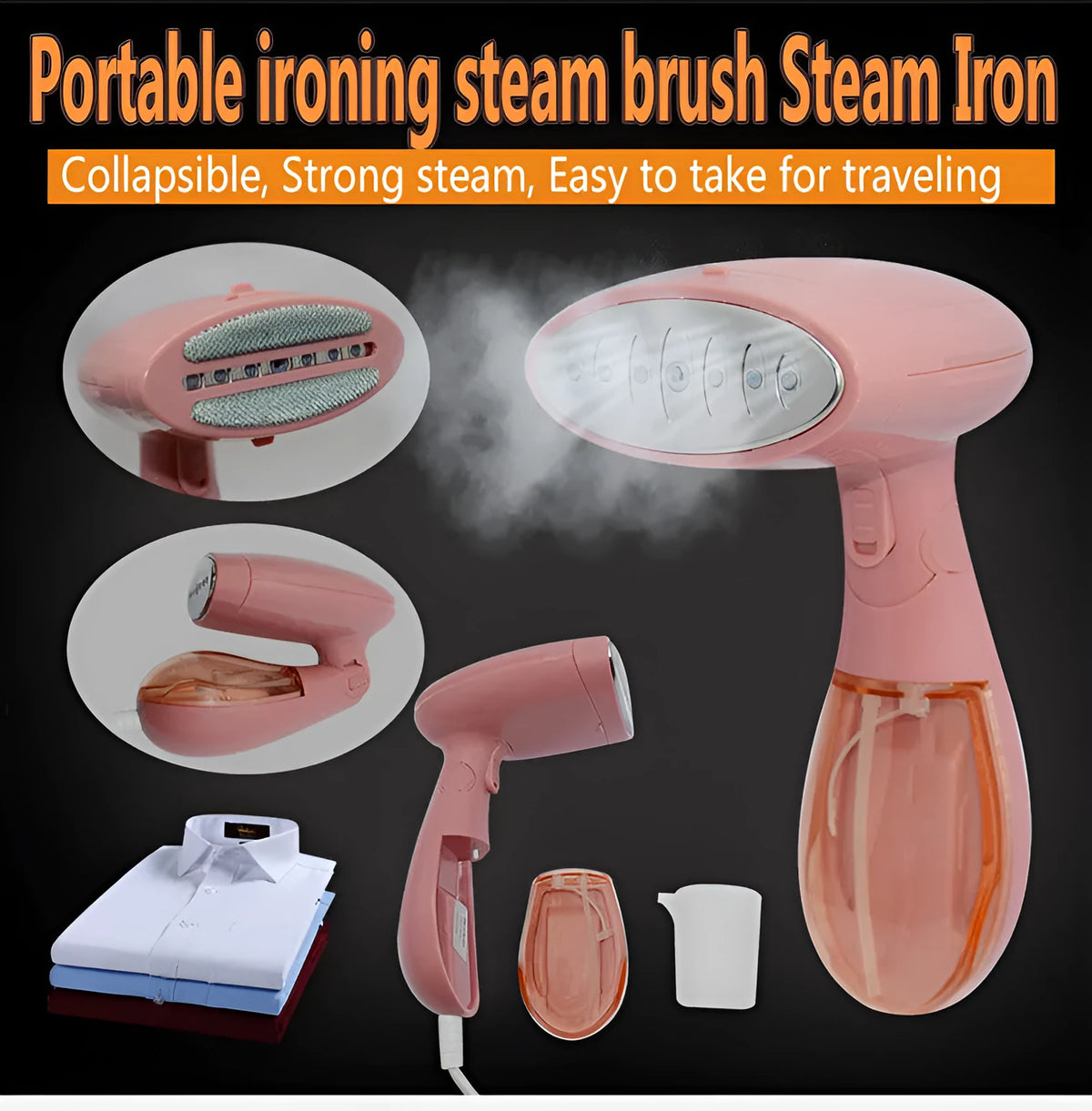 Pink Sokany 1500W handheld steam ironing brush with EU plug for smoothing clothes