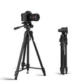 Black aluminium alloy tripod head set with mobile phone stand, compatible with Apple and Weifeng WT-3560, 2-5 kg load.