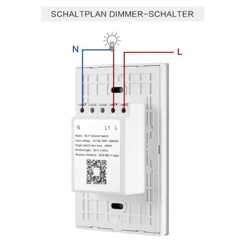120 type smart wifi dimmer switch in black or white with tempered glass touch panel and plug options