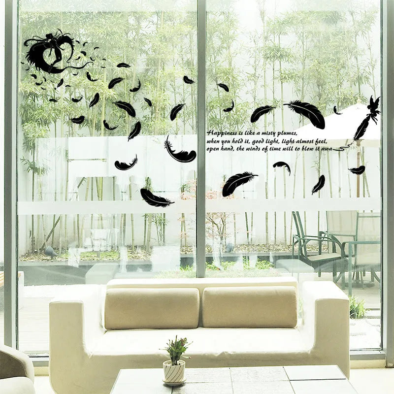 Black feather angel design removable wall sticker measuring 50cm by 70cm