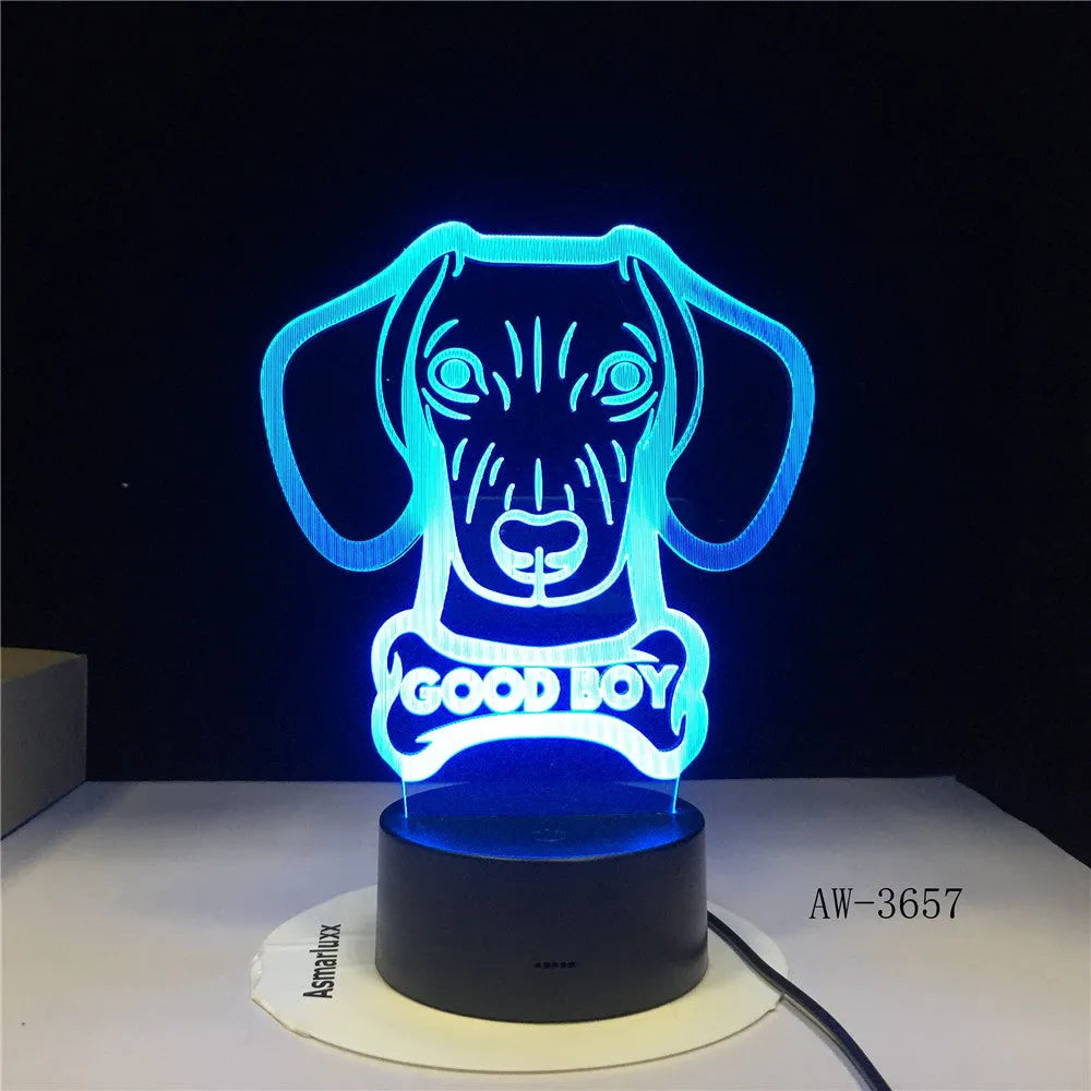 Colour gradient effect LED table lamp with remote control on a wooden surface.