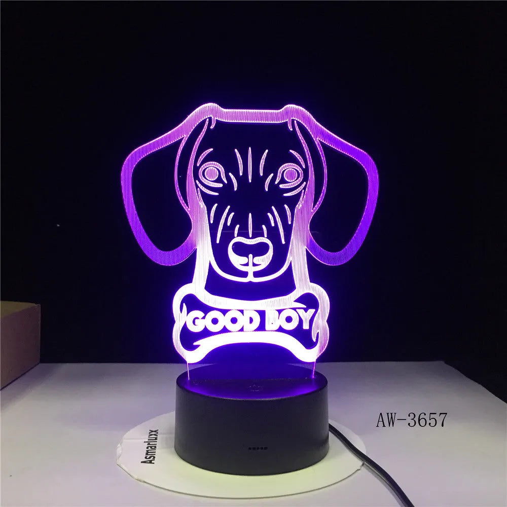 Colour gradient effect LED table lamp with remote control on a wooden surface.