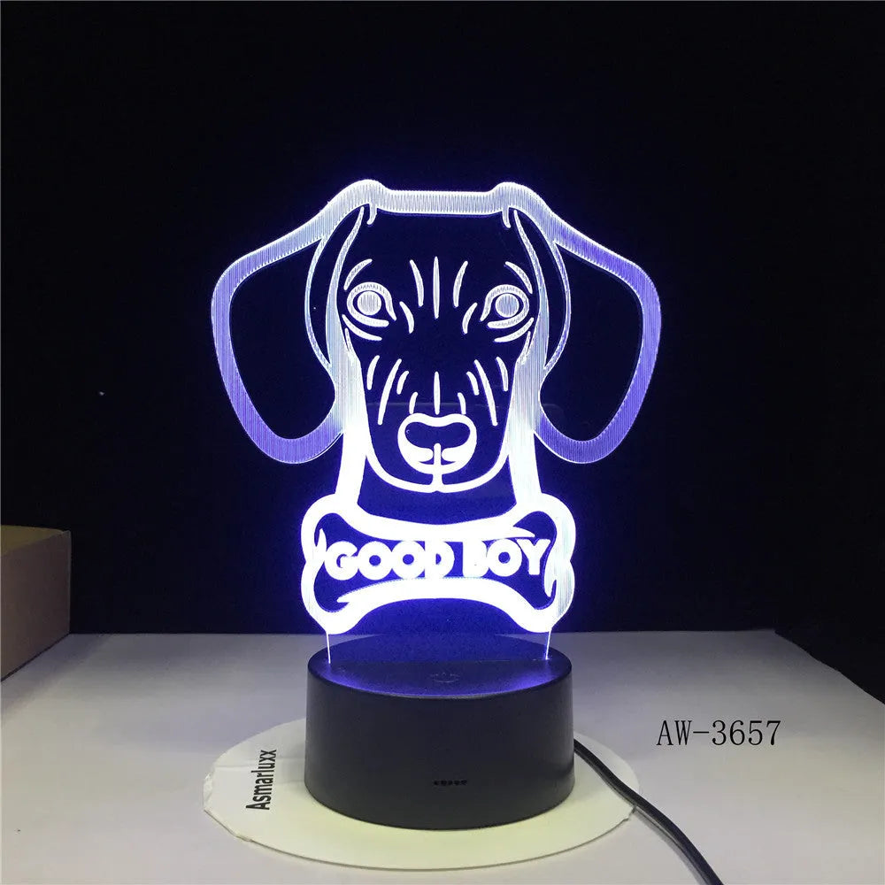 Colour gradient effect LED table lamp with remote control on a wooden surface.
