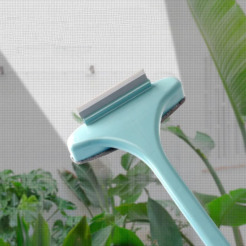 Blue and pink detachable window cleaning brush kit with glass scraper and gap brush for home use