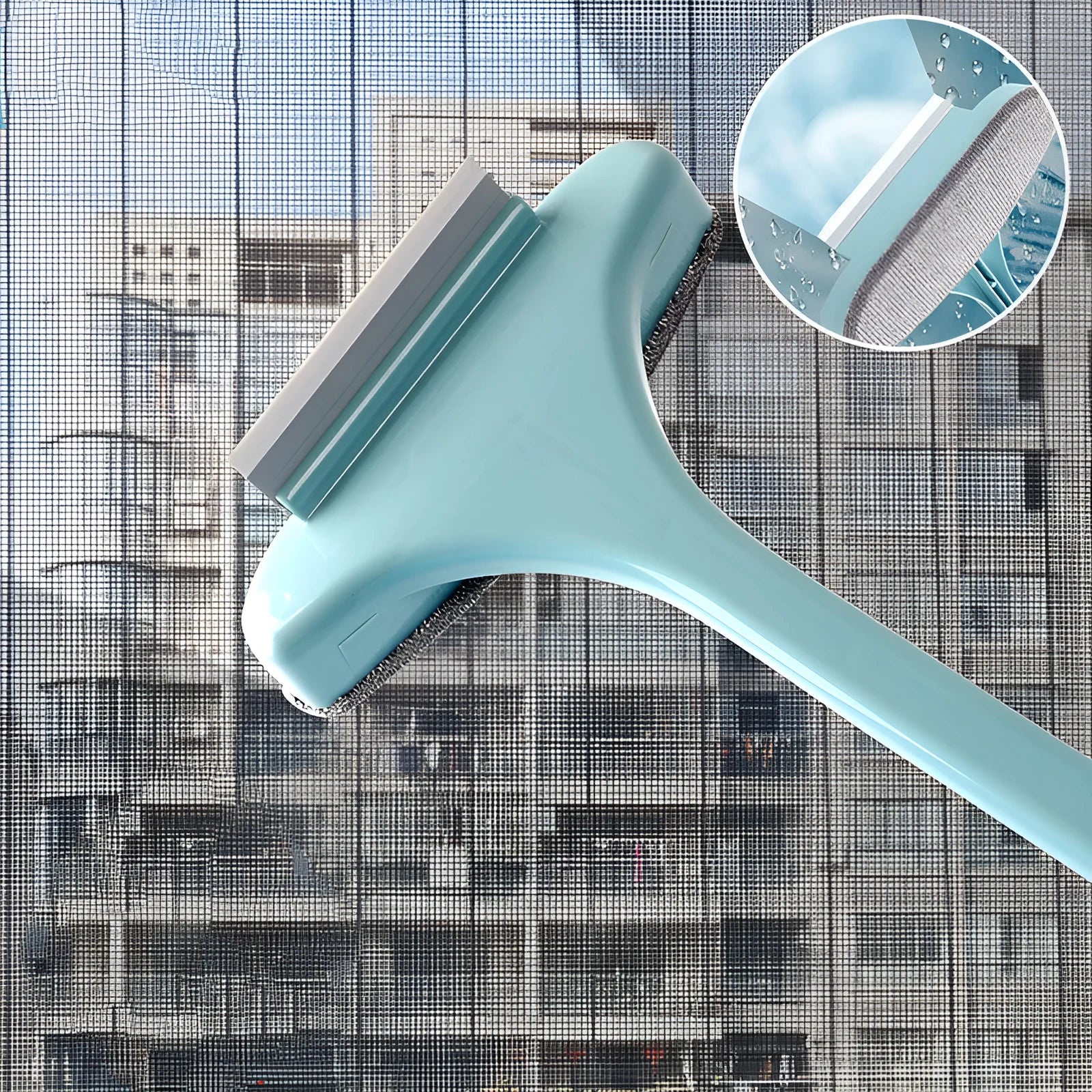 Blue and pink detachable window cleaning brush kit with glass scraper and gap brush for home use