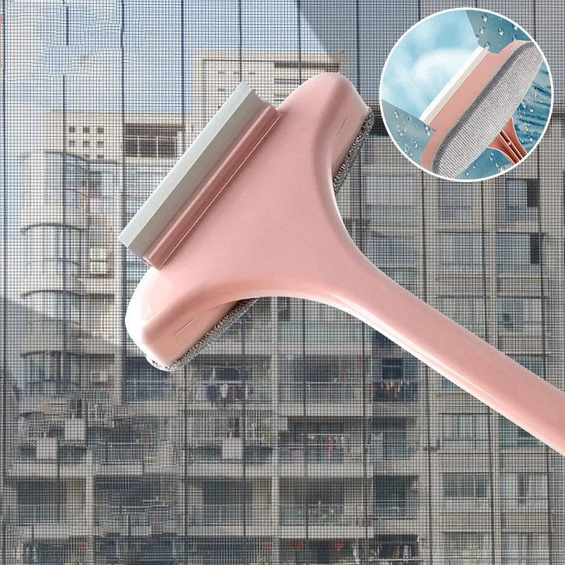 Blue and pink detachable window cleaning brush kit with glass scraper and gap brush for home use