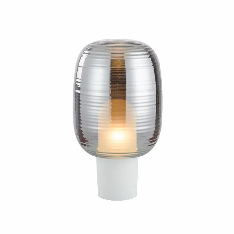 Nordic style glass table lamp with push button switch in cognac or smoky grey colour