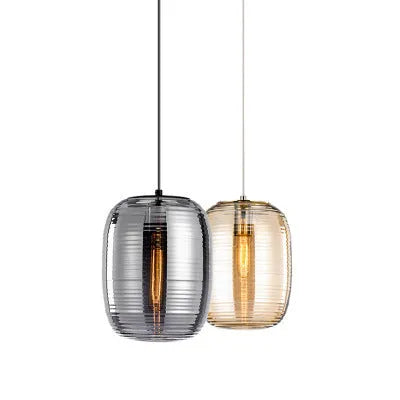 Nordic style glass table lamp with push button switch in cognac or smoky grey colour