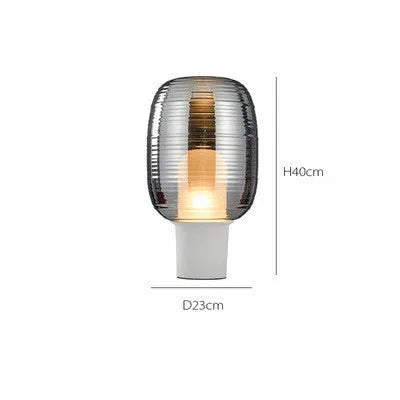 Nordic style glass table lamp with push button switch in cognac or smoky grey colour