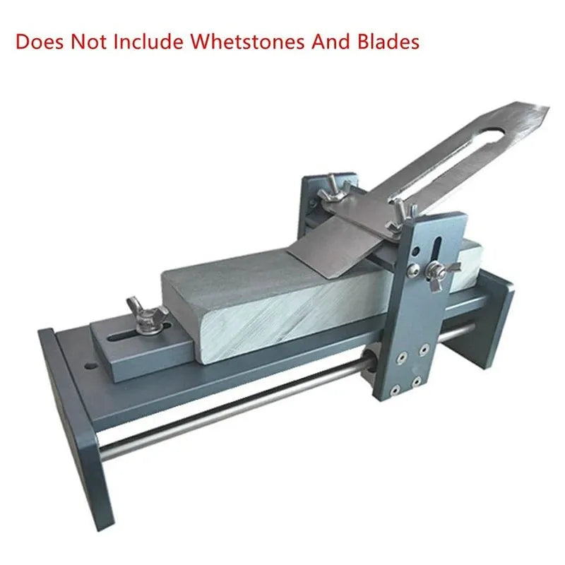 Aluminium alloy fixed angle sharpening tool for woodworking chisels and carving knives on a workbench