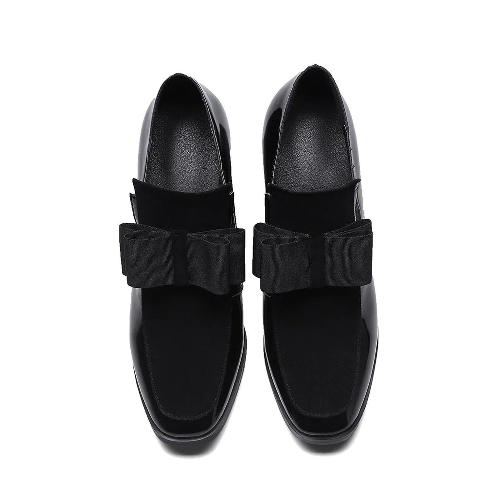 Black patent leather women's high heels with a thick heel and square toe