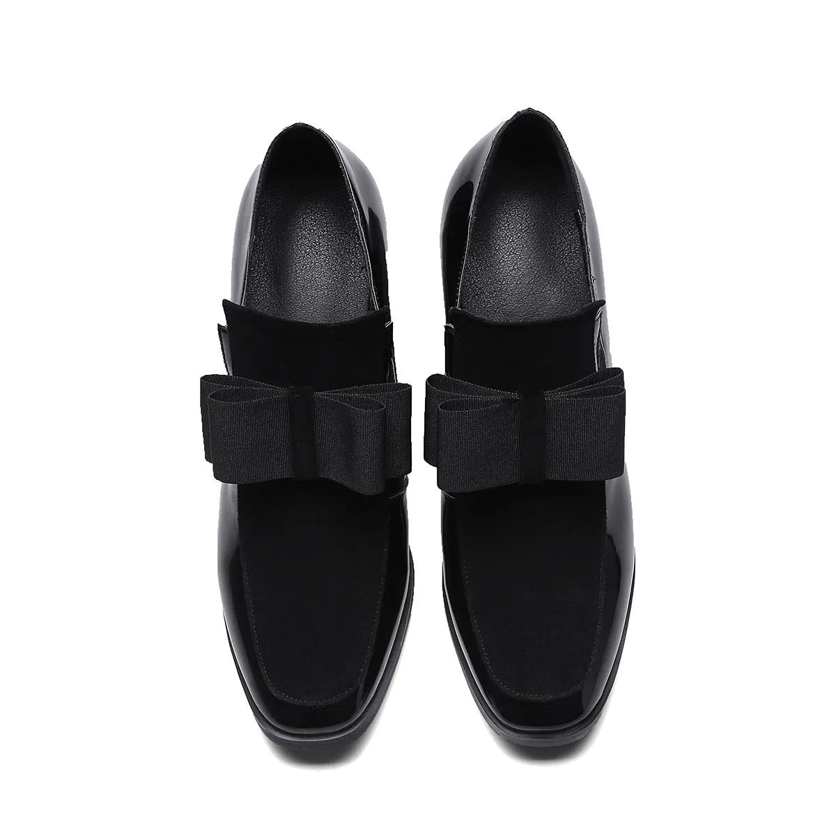 Black patent leather women's high heels with a thick heel and square toe